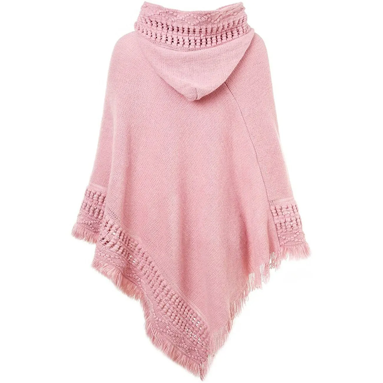 Womens Hooded Cape with Fringed Hem, Crochet Poncho Knitting Patterns