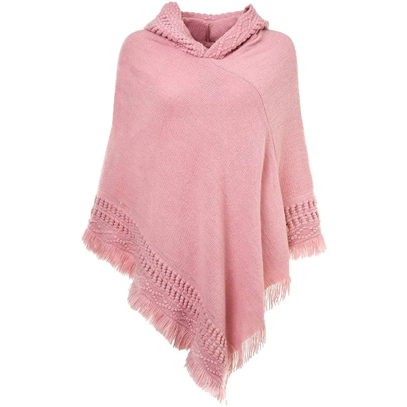 Womens Hooded Cape with Fringed Hem, Crochet Poncho Knitting Patterns