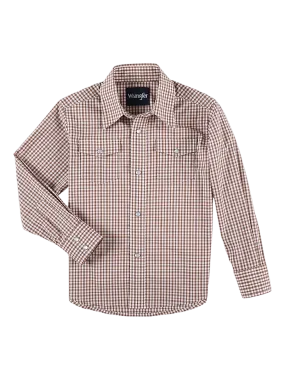 Wrangler Kid's Wrinkle Western Plaid Brown Shirt