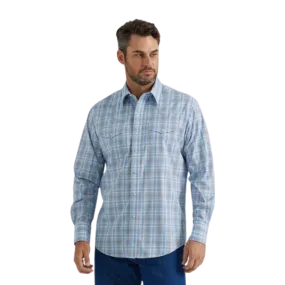 Wrangler Men's Classic Fit Wrinkle Blue Plaid Shirt